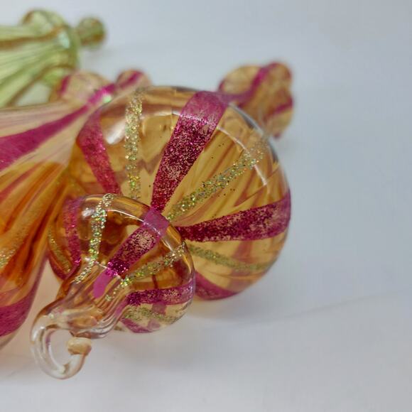 (3) Vtg Art Blown Glass Drop Christmas Ornament Pink Green - Picture 15 of 16